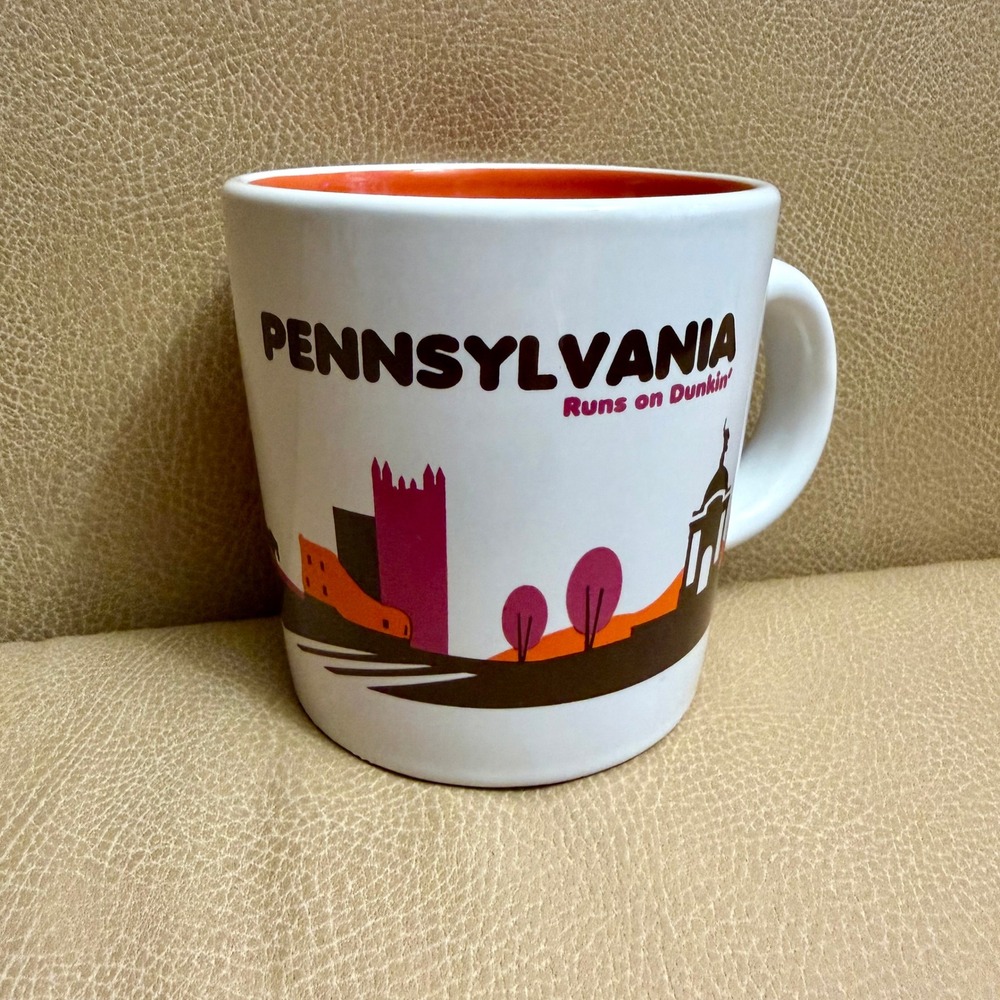Dunkin Donuts Pennsylvania Mug 2012 Coffee Cup Orange Interior Skyline Graphics